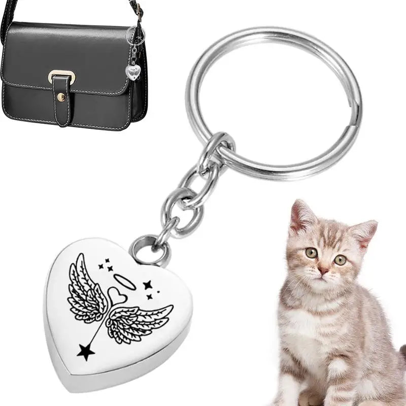 Memorial Keychain with Angel Wing Necklace
