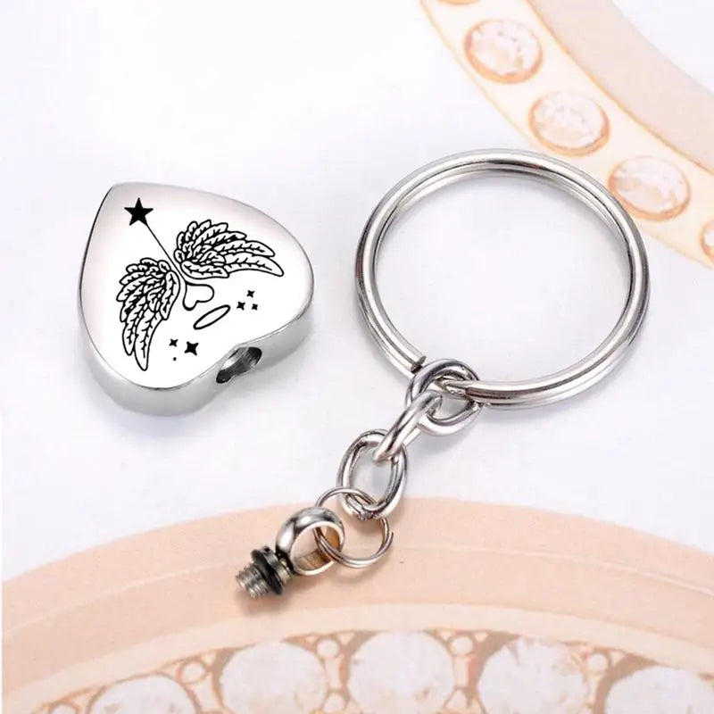 Memorial Keychain with Angel Wing Necklace