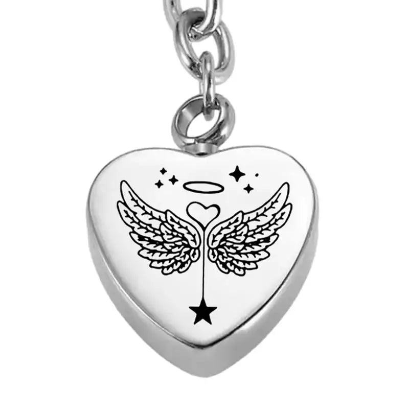 Memorial Keychain with Angel Wing Necklace