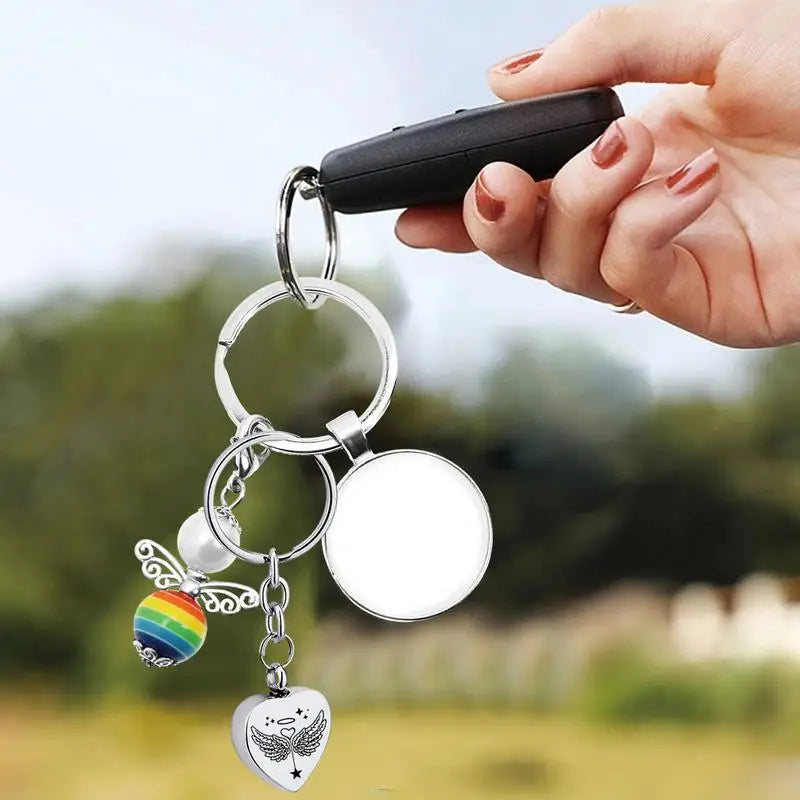 Memorial Keychain with Angel Wing Necklace
