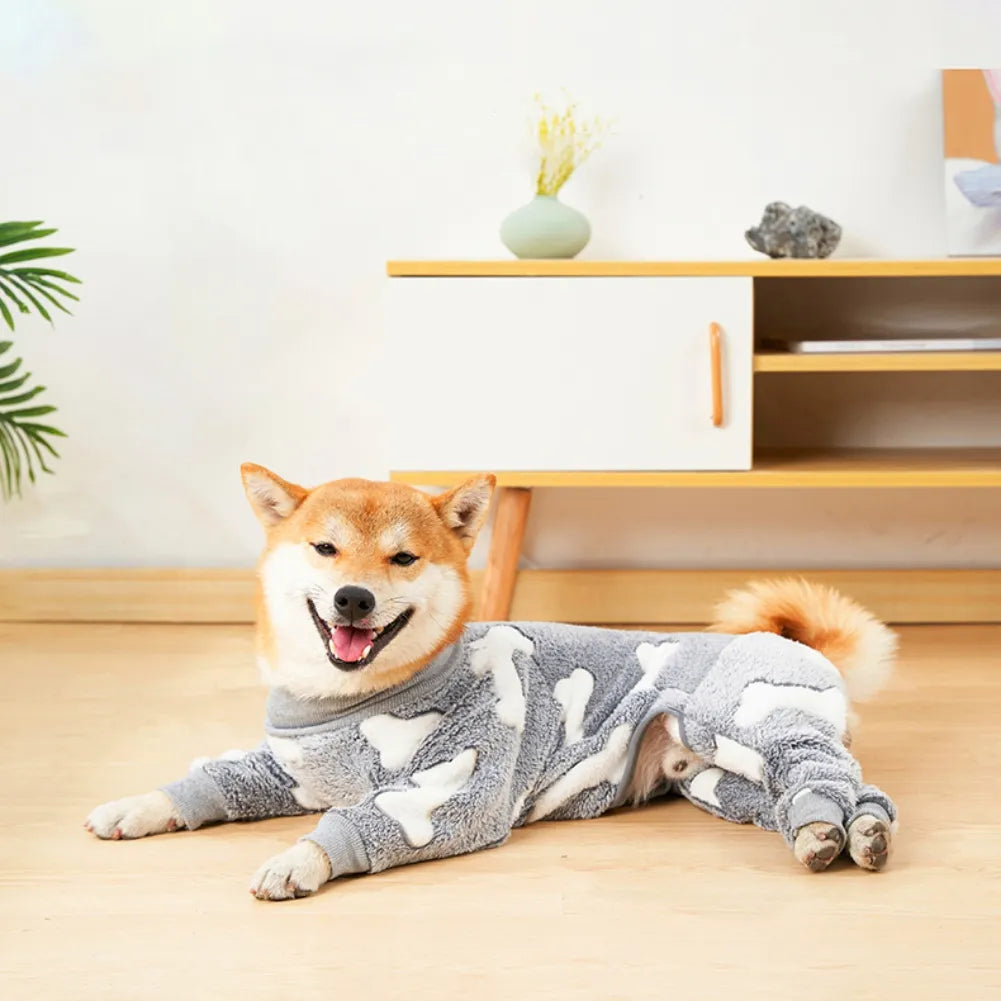 Warm Bone Moon Flannel Dog Jumpsuit