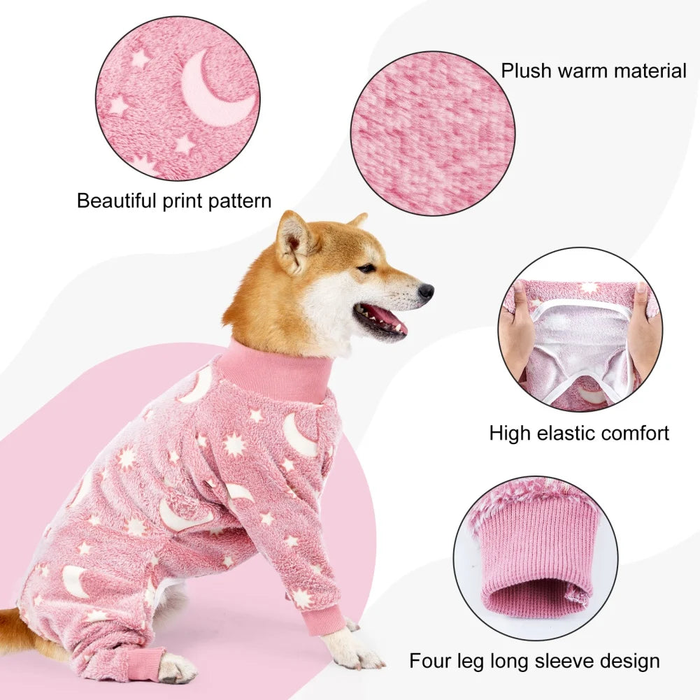 Warm Bone Moon Flannel Dog Jumpsuit