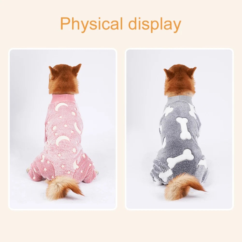 Warm Bone Moon Flannel Dog Jumpsuit