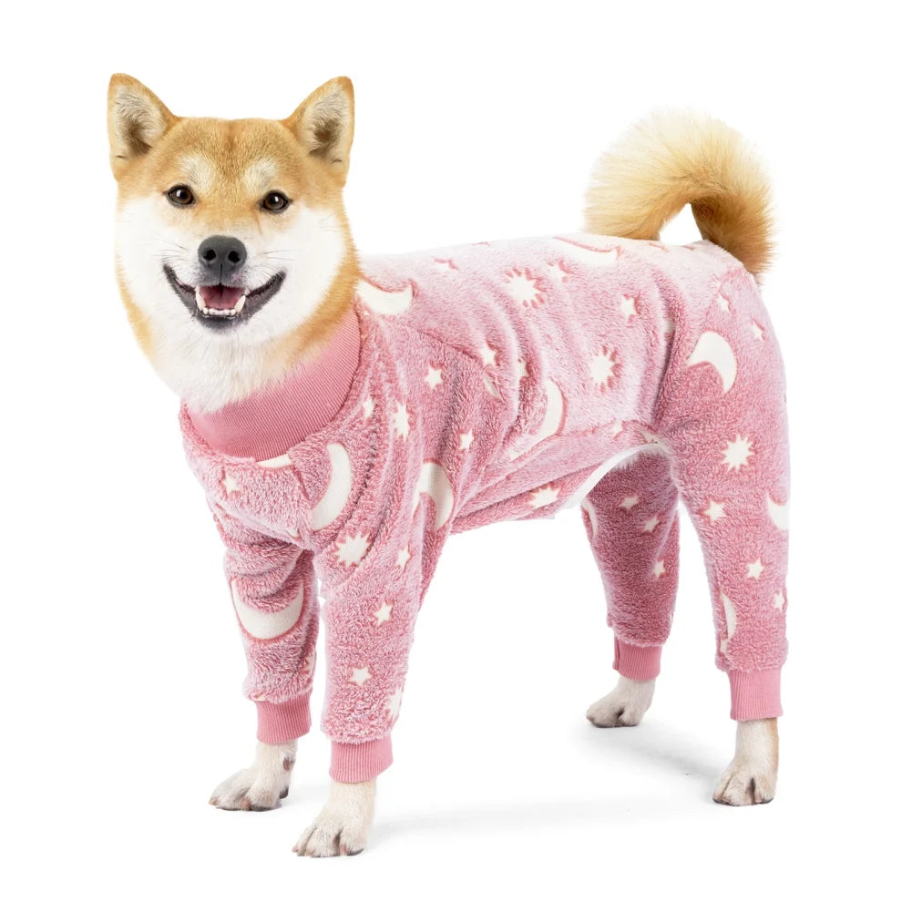 Warm Bone Moon Flannel Dog Jumpsuit