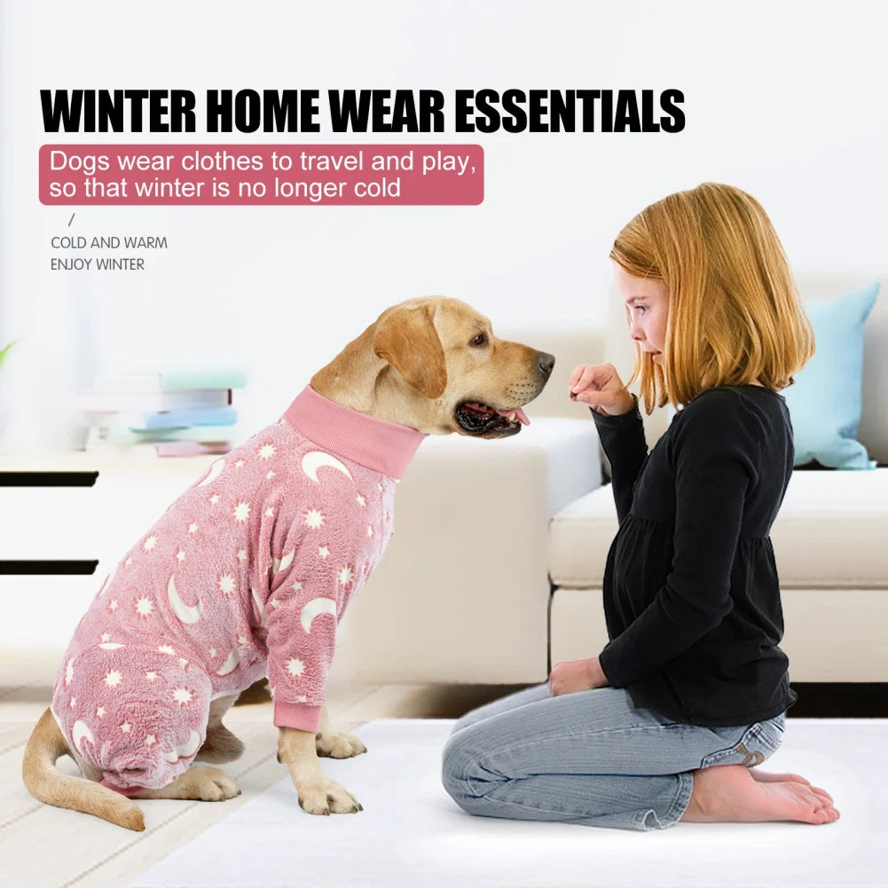 Warm Bone Moon Flannel Dog Jumpsuit
