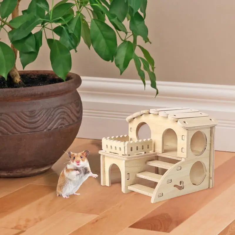Wooden Hamster House with Doors and Window