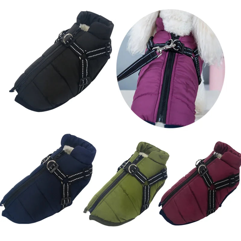 Warm Winter Dog Clothes with Harness