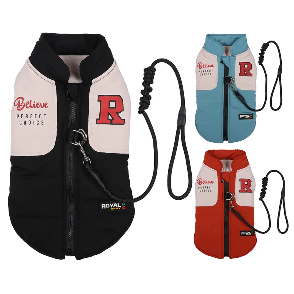 Winter Pet Dog Jacket with Harness Rope